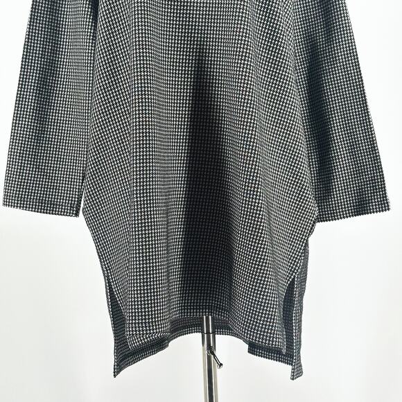 6397 Women Oversized Houndstooth Mini Shirt Dress XS Modern Lagenlook Minimalist - Picture 3 of 7